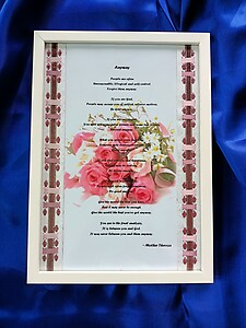 CHEVONNE by Jill's Place Picture Frame with Ribbon Art Weaving and Poem 'ANYWAY' - Size A4 Wall Decoration, Desk Decoration, Hiasan Dinding, Hiasan Meja - Saiz A4 BOUQUET OF ROSES