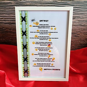 CHEVONNE by Jill's Place Picture Frame with Ribbon Art Weaving and Poem ANYWAY, Size A4, Wall Decoration, Desk Decoration, Hiasan Dinding, Hiasan Meja, Saiz A4, EMOTICONS