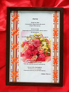 CHEVONNE by Jill's Place Picture Frame with Ribbon Art Weaving and Poem 'ANYWAY' - Size A4 Wall Decoration, Desk Decoration, Hiasan Dinding, Hiasan Meja - Saiz A4 BOUQUET OF ROSES